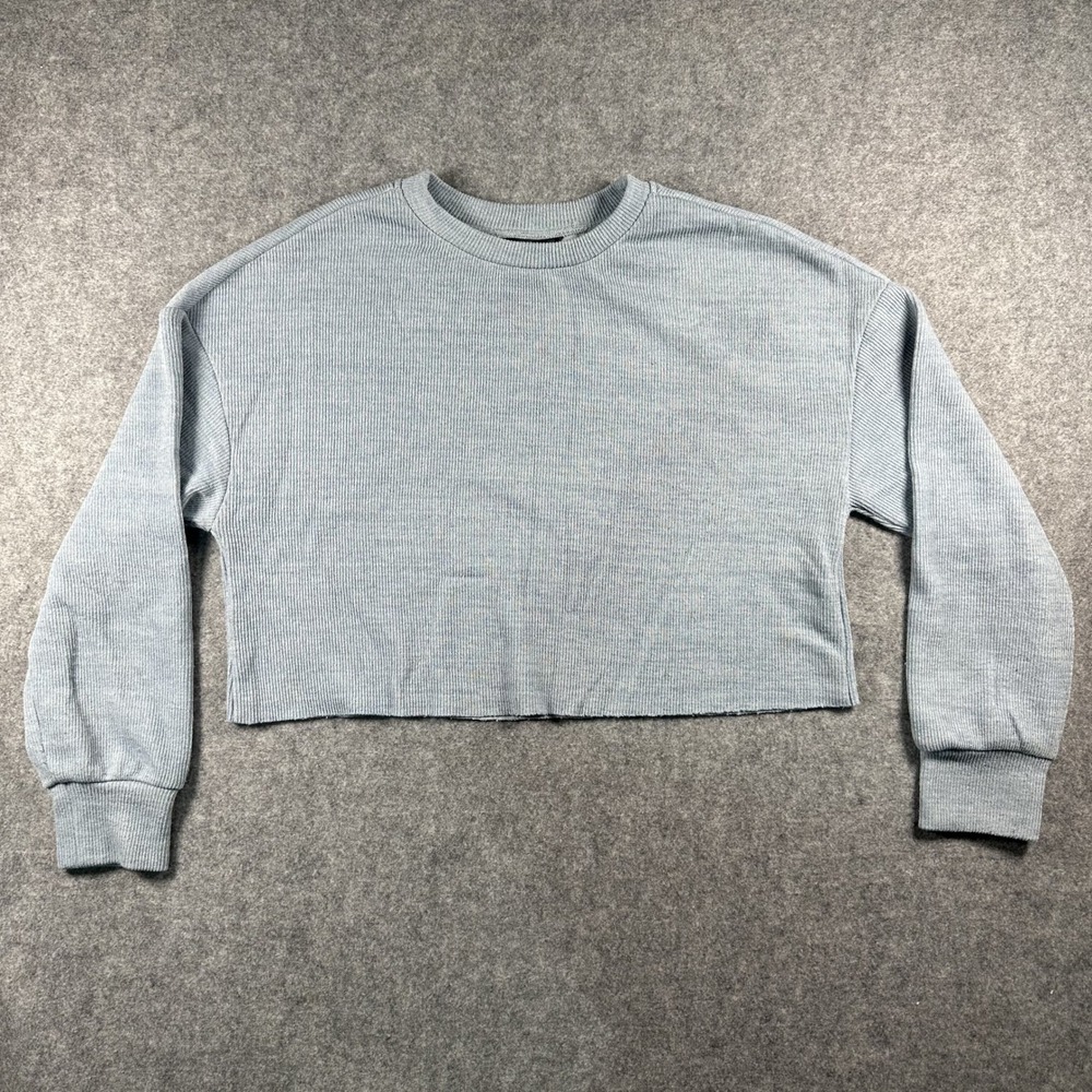 Shein‎ Ribbed Knit Cropped Sweater Large Light Blue Pastel Drop Shoulder